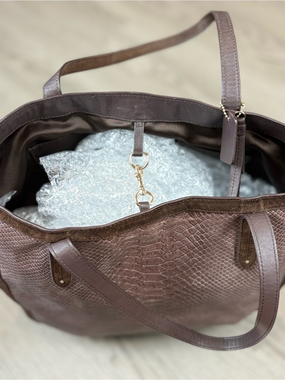 Coach Taupe and Brown Embossed Leather Tote - Picture 7 of 10